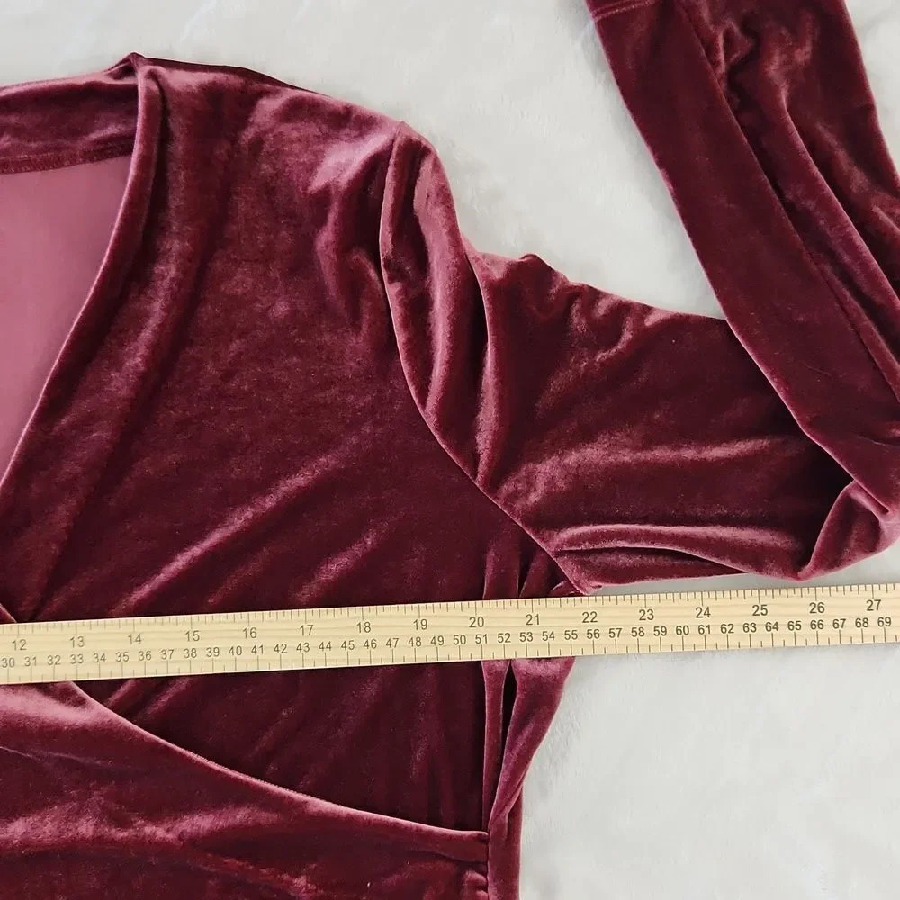 Talbots Velvet Wrap Top XL Burgundy Long Sleeve Stretch Blouse Elegant Holiday - Picture 6 of 9